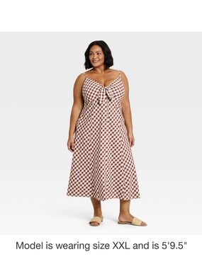 a new day Brown and White Gingham Midi Dress